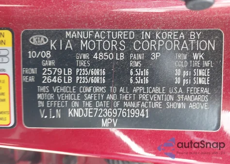 2009 Kia Sportage Ex V6 z USA, uszkodzony, nr VIN KNDJE723697619941